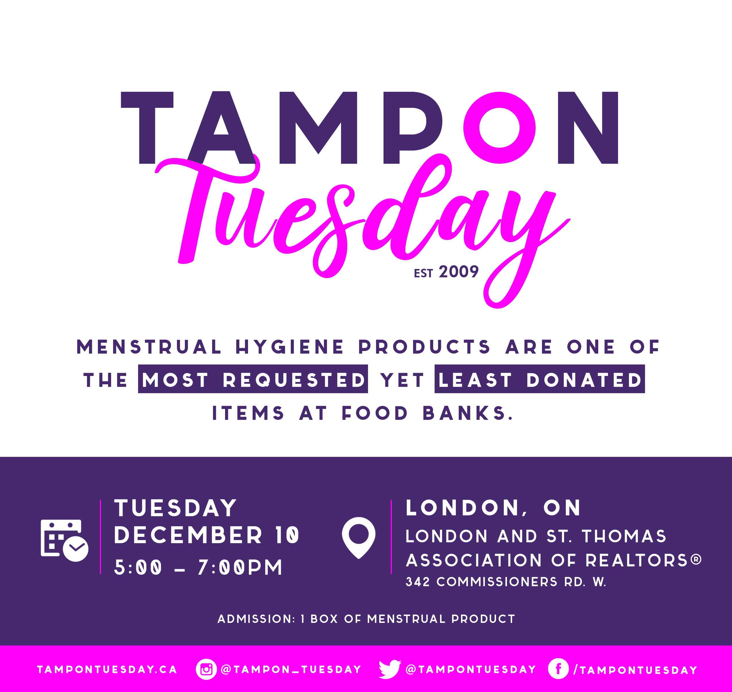 A Tampon Tuesday poster promoting the Tuesday Dec. 10, 2019 event at LStar.